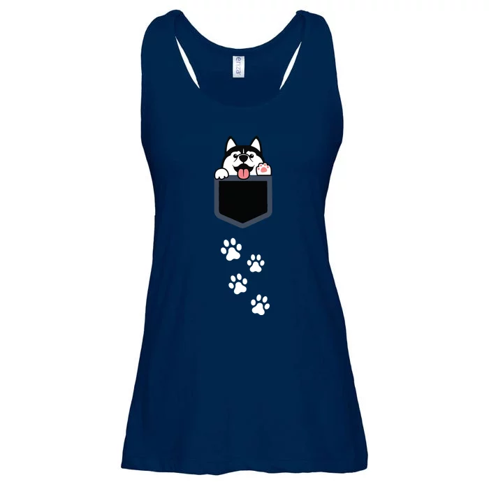 Siberian Husky In Pocket Cute Puppy Dog Lover Apparel Ladies Essential Flowy Tank