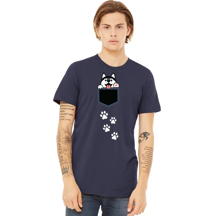 Siberian Husky In Pocket Cute Puppy Dog Lover Apparel Premium T-Shirt