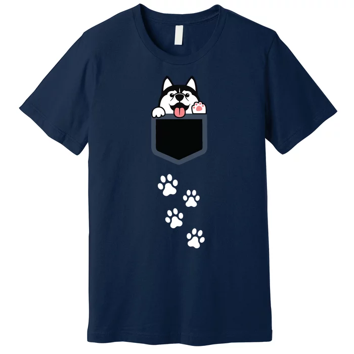 Siberian Husky In Pocket Cute Puppy Dog Lover Apparel Premium T-Shirt