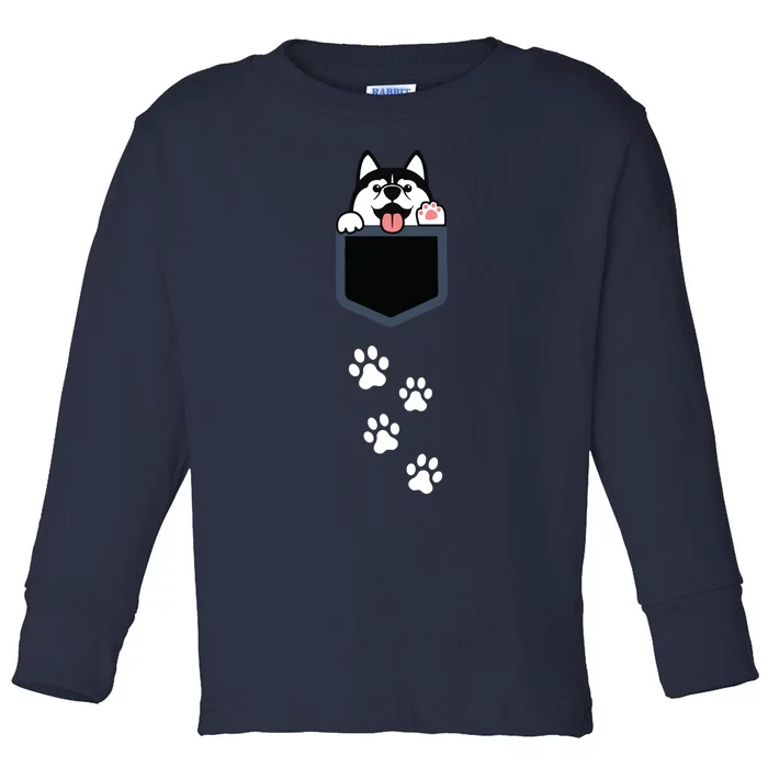 Siberian Husky In Pocket Cute Puppy Dog Lover Apparel Toddler Long Sleeve Shirt