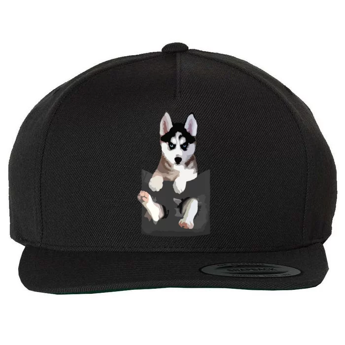 Siberian Husky In Pocket Puppy T Funny Wool Snapback Cap