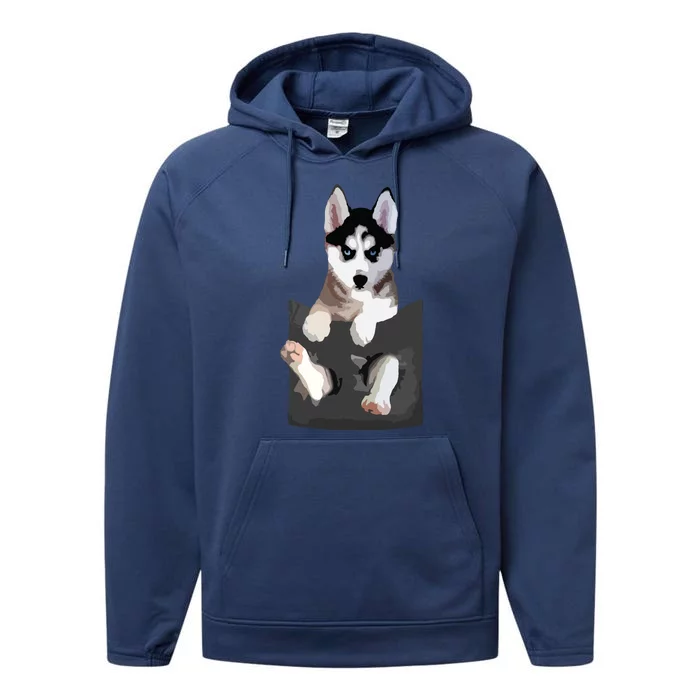 Siberian Husky In Pocket Puppy T Funny Performance Fleece Hoodie