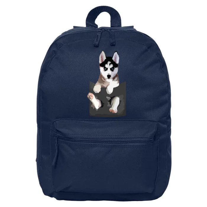 Siberian Husky In Pocket Puppy T Funny 16 in Basic Backpack