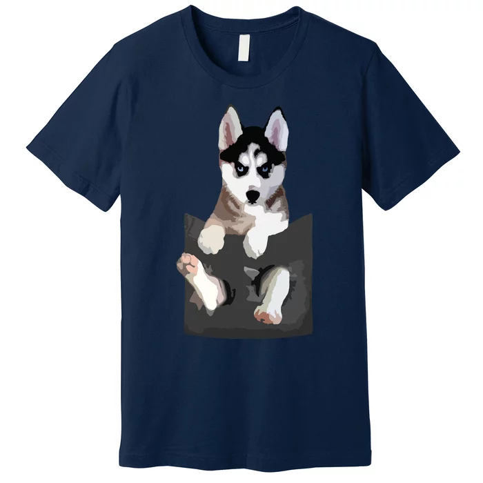 Siberian Husky In Pocket Puppy T Funny Premium T-Shirt