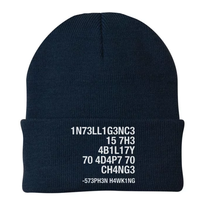 Stephen Hawking Intelligence Is The Ability To Adapt To Change Funny Knit Cap Winter Beanie