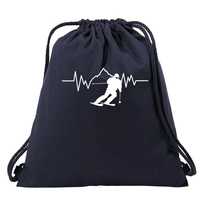 Skier Heartbeat I Alpine Cross Coutry Skiing Gift Drawstring Bag