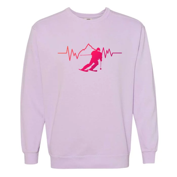 Skier Heartbeat I Alpine Cross Coutry Skiing Gift Garment-Dyed Sweatshirt