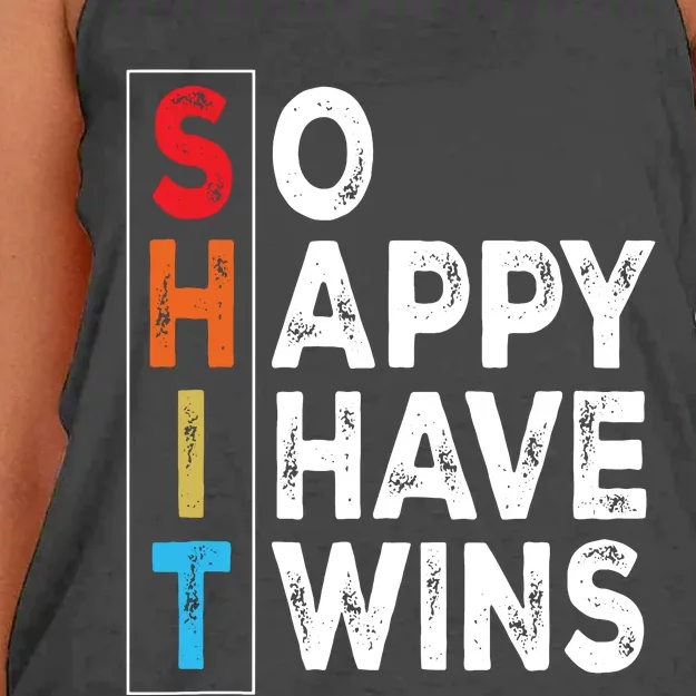 So Happy I Have Twins Funny Mothers Day Fathers Day Mom Dad Tank Top Women's Knotted Racerback Tank