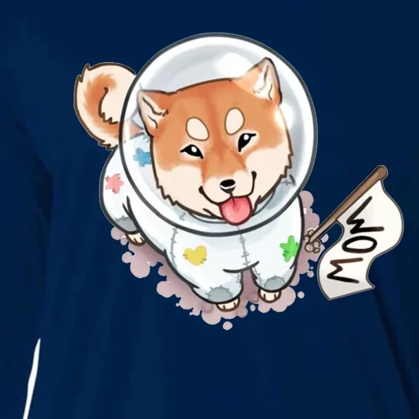 Shiba Inu Astronaut Cute Mom Cooling Performance Long Sleeve Crew