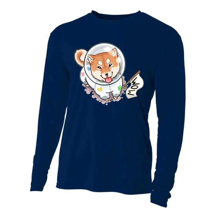 Shiba Inu Astronaut Cute Mom Cooling Performance Long Sleeve Crew