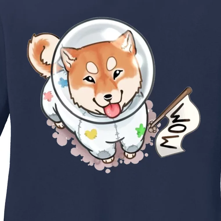 Shiba Inu Astronaut Cute Mom Ladies Long Sleeve Shirt