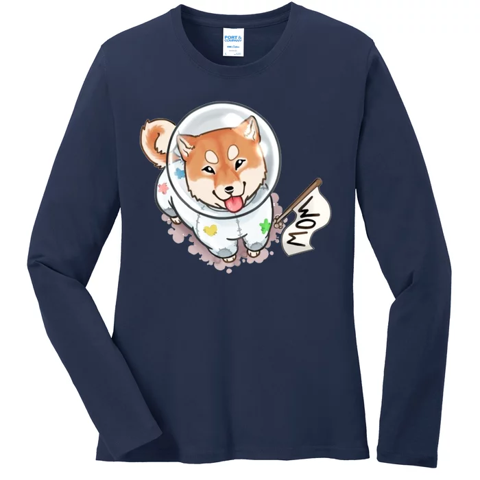 Shiba Inu Astronaut Cute Mom Ladies Long Sleeve Shirt