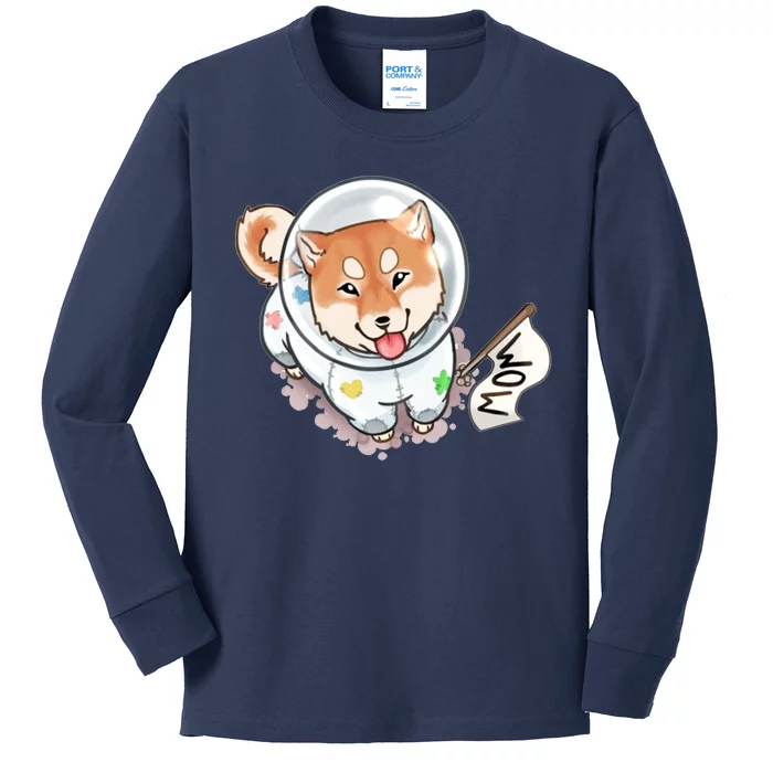 Shiba Inu Astronaut Cute Mom Kids Long Sleeve Shirt