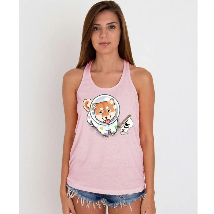 Shiba Inu Astronaut Cute Mom Women's Knotted Racerback Tank