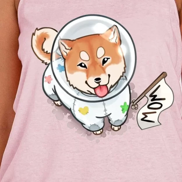 Shiba Inu Astronaut Cute Mom Women's Knotted Racerback Tank