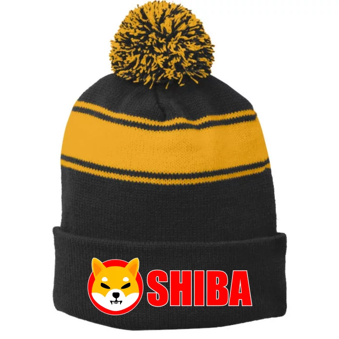 Shiba Inu Token Shib Crypto Currency Dogecoin Killer Stripe Pom Pom Beanie