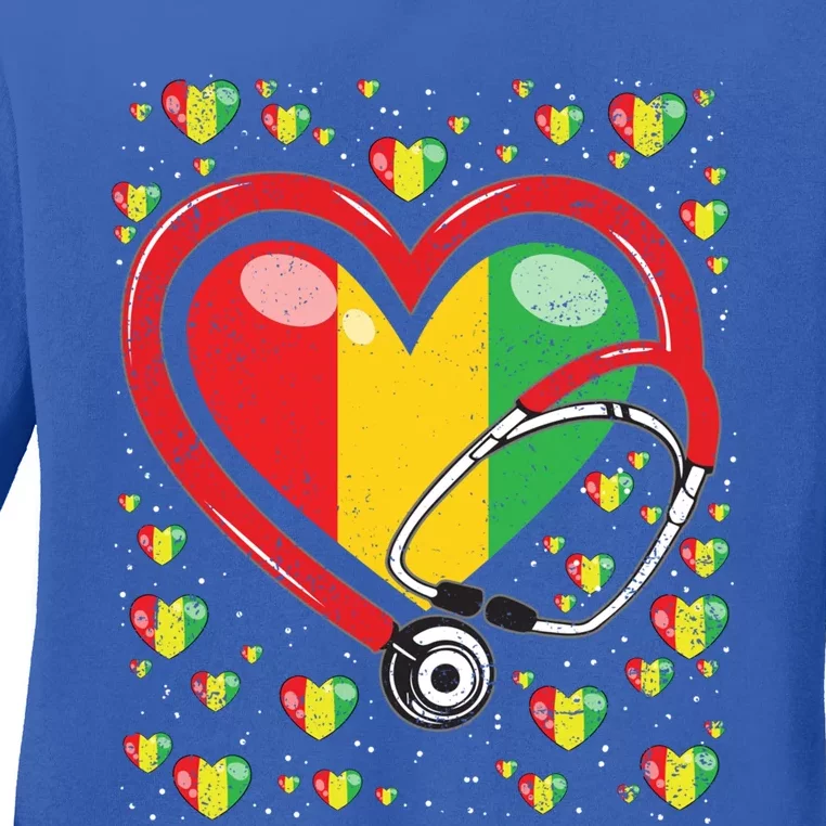 Stethoscope Heart Juneteenth Black History Heart Nurse Gift Ladies Long Sleeve Shirt