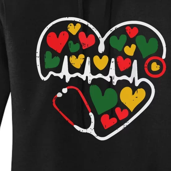 Stethoscope Heart Juneteenth Melanin Nurse African American Women's Pullover Hoodie