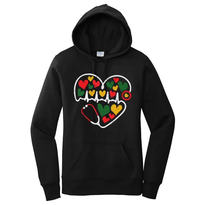 Stethoscope Heart Juneteenth Melanin Nurse African American Women's Pullover Hoodie