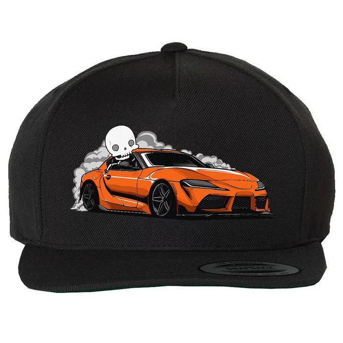 Spooky Halloween JDM MK5 GR Supra Skeleton Illustrated Wool Snapback Cap