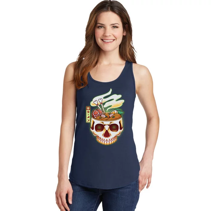 Spooky Halloween Japanese Ramen Skull Bowl Ladies Essential Tank