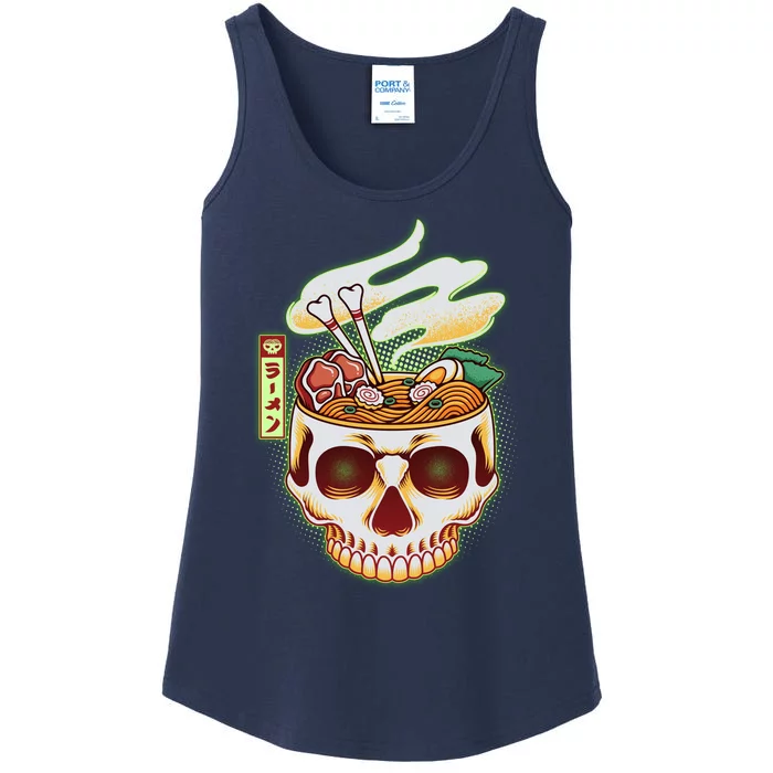 Spooky Halloween Japanese Ramen Skull Bowl Ladies Essential Tank