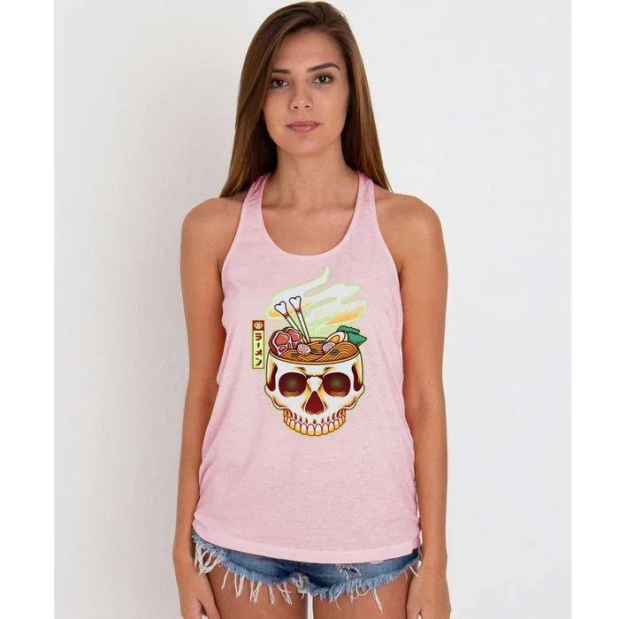 Spooky Halloween Japanese Ramen Skull Bowl Women's Knotted Racerback Tank