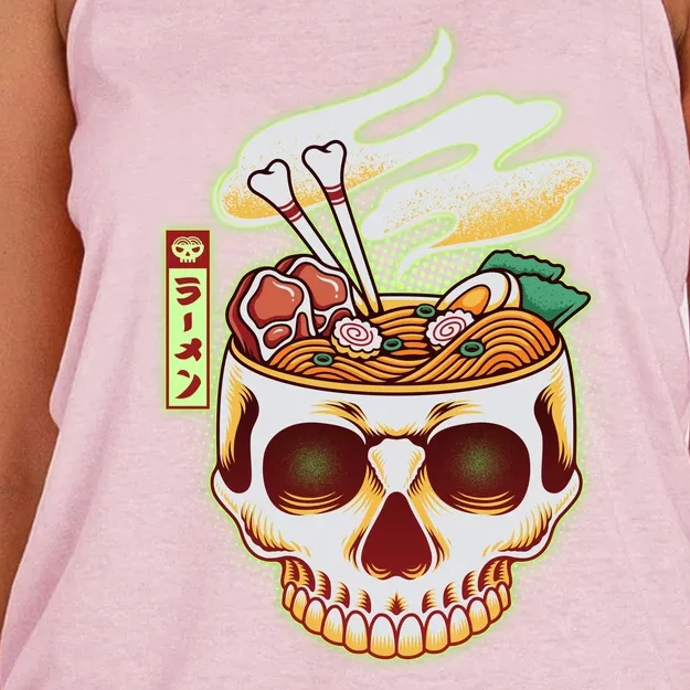 Spooky Halloween Japanese Ramen Skull Bowl Women's Knotted Racerback Tank