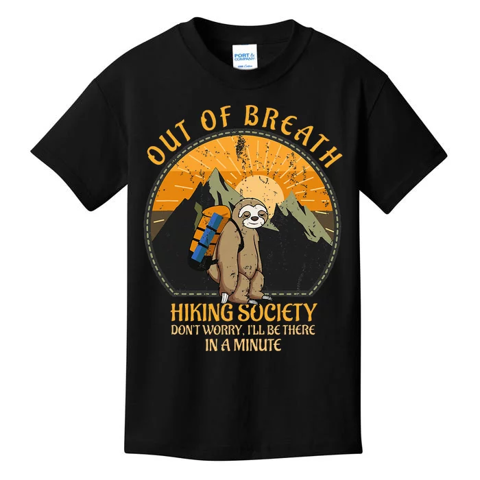 Sloth Hiker Joke Out Of Breath Hiking Society Kids T-Shirt