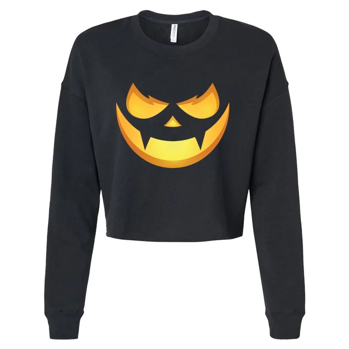 Spooky Halloween Jack O Lantern Glowing Pumpkin Face Costume Cropped Pullover Crew