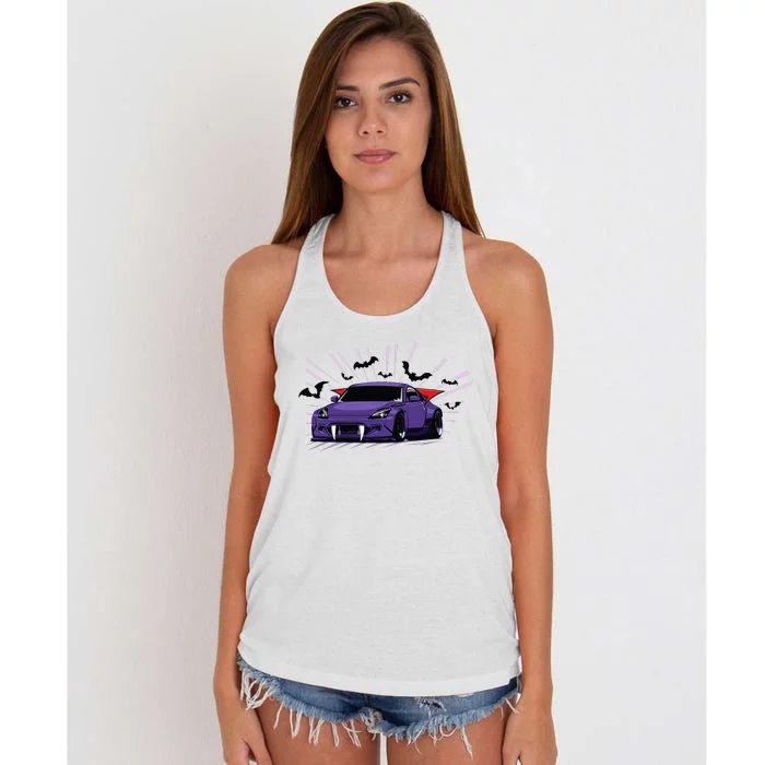 Spooky Halloween Jdm 350z Z33 Vampire Drift Car Illustrated Women's Knotted Racerback Tank