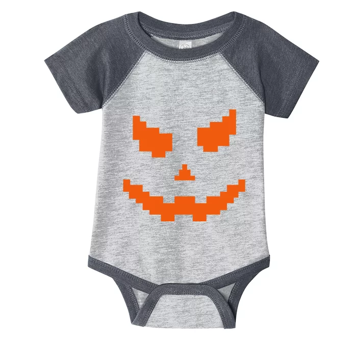 Scary Halloween Jack O Lantern Pumpkin Evil Smile Pixel Game Infant Baby Jersey Bodysuit