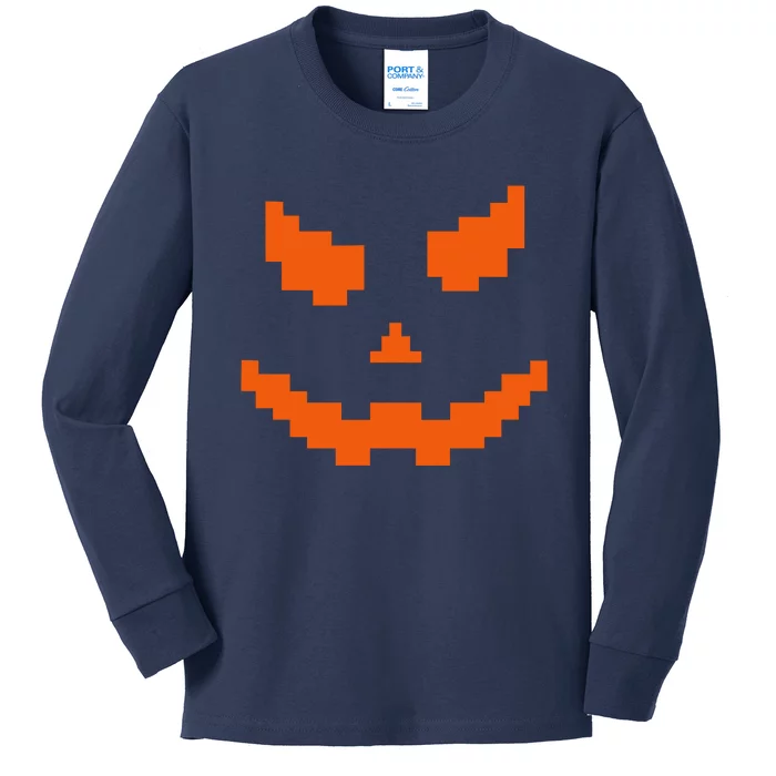 Scary Halloween Jack O Lantern Pumpkin Evil Smile Pixel Game Kids Long Sleeve Shirt