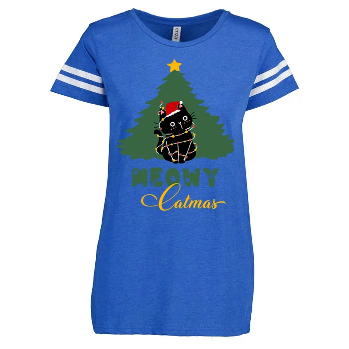 Santa Hat Kitty Cat Christmas Lights Kitty Meowy Rescue Cat Gift Enza Ladies Jersey Football T-Shirt