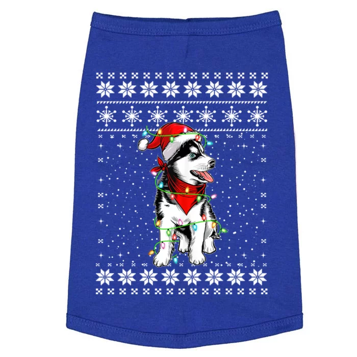 Siberian Husky Lovers Ugly Xmas Sweater Lights Santa Hat Gift Doggie Tank