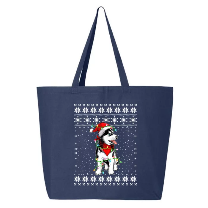 Siberian Husky Lovers Ugly Xmas Sweater Lights Santa Hat Gift 25L Jumbo Tote