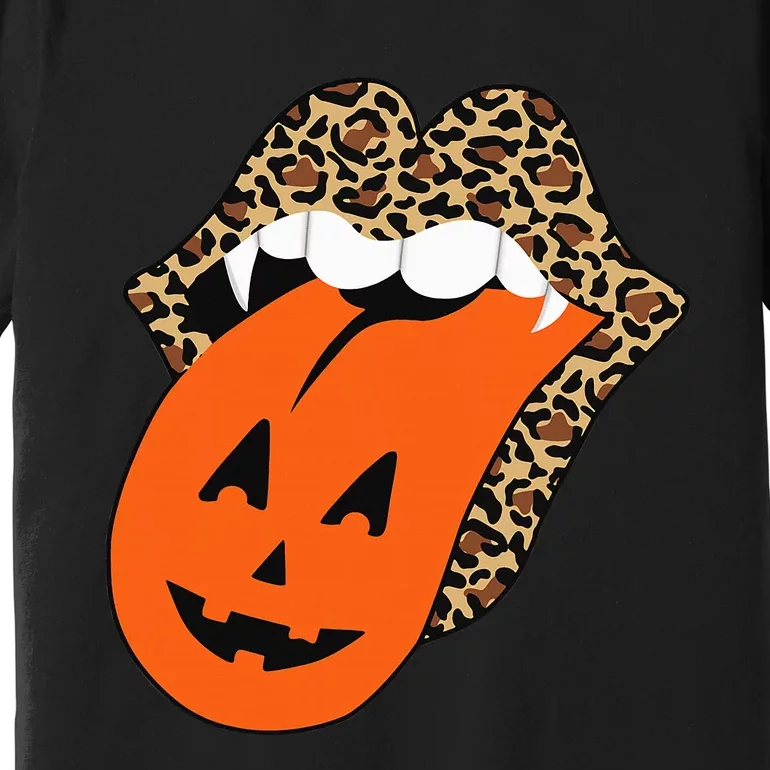 Spooky Halloween Leopard Lips Vampire Pumpkin Tongue Premium T-Shirt