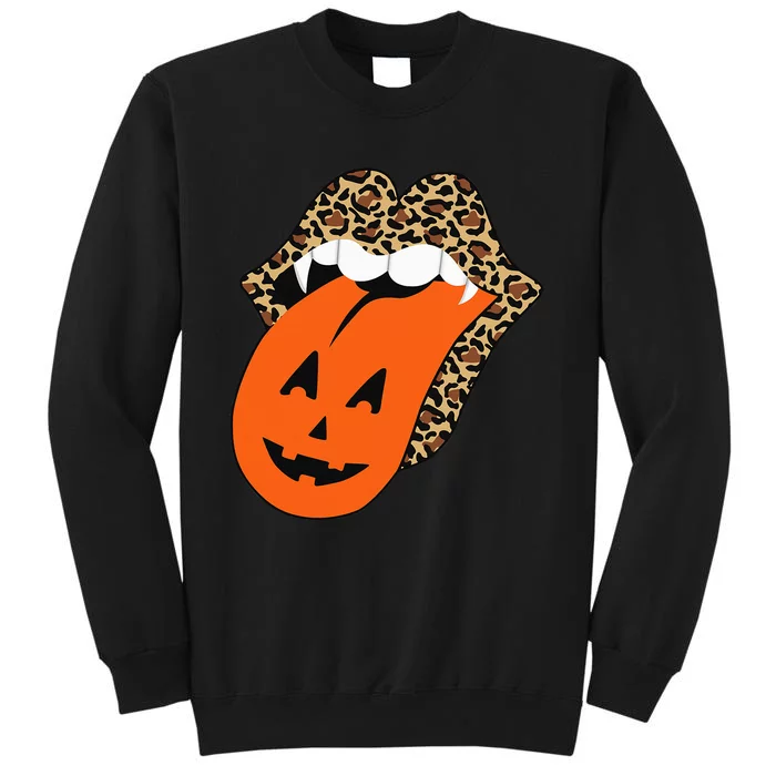 Spooky Halloween Leopard Lips Vampire Pumpkin Tongue Tall Sweatshirt