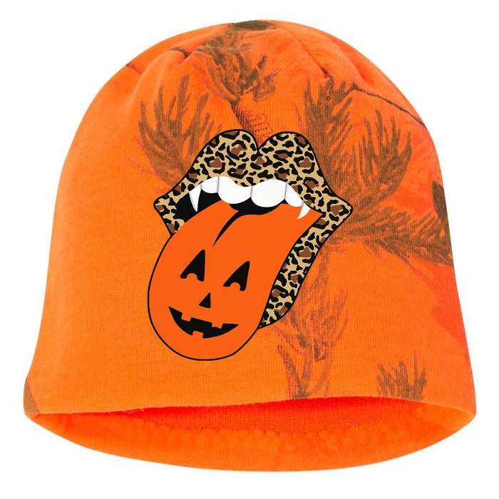 Spooky Halloween Leopard Lips Vampire Pumpkin Tongue Kati - Camo Knit Beanie