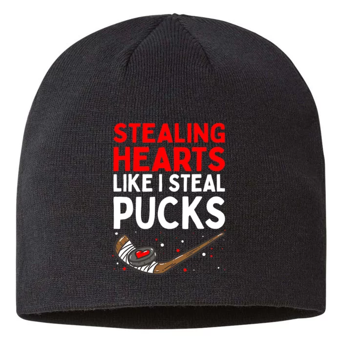 Stealing Heart Like I Steal Pucks Valentines Day Hockey Cute 8 1/2in Sustainable Knit Beanie