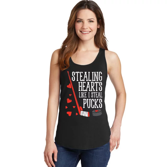 Stealing Hearts Like I Steal Pucks Valentines Day Ice Hockey Ladies Essential Tank