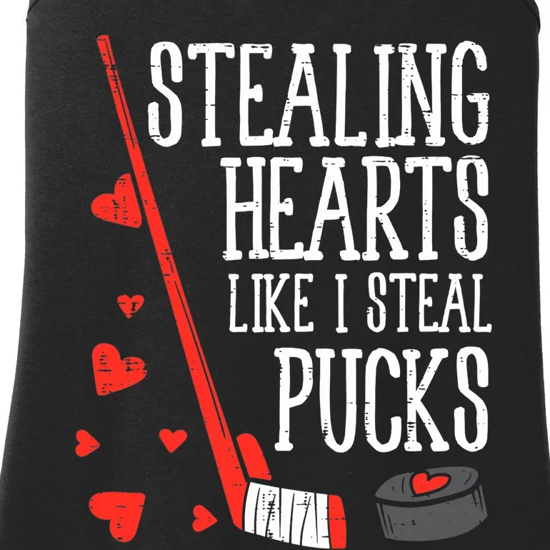 Stealing Hearts Like I Steal Pucks Valentines Day Ice Hockey Ladies Essential Tank