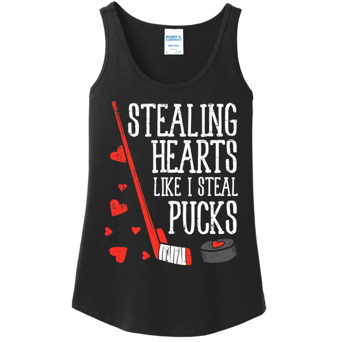 Stealing Hearts Like I Steal Pucks Valentines Day Ice Hockey Ladies Essential Tank