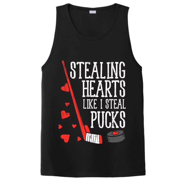 Stealing Hearts Like I Steal Pucks Valentines Day Ice Hockey Performance Tank