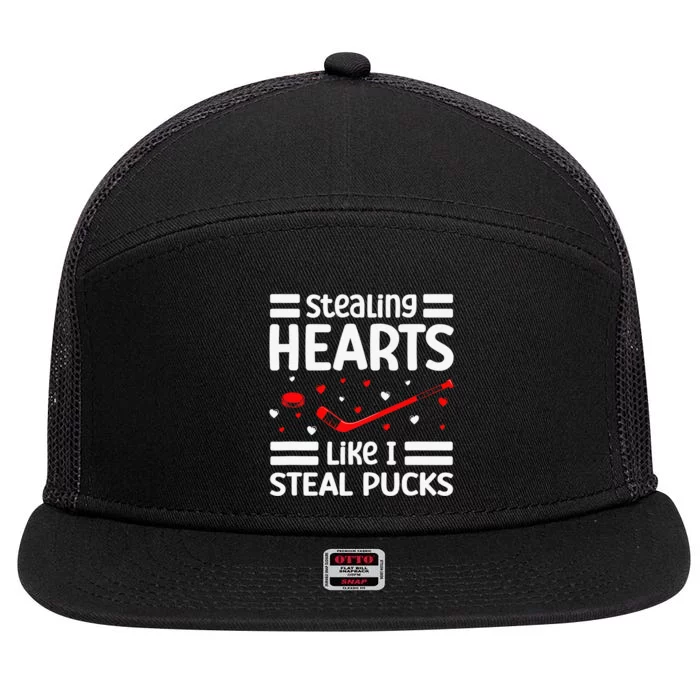 Stealing Hearts Like I Steal Pucks Hockey Valentines Day 7 Panel Mesh Trucker Snapback Hat