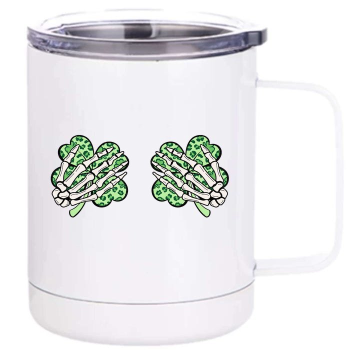 Skeleton Hands Lucky Shamrock Happy St Patricks Day Front & Back 12oz Stainless Steel Tumbler Cup