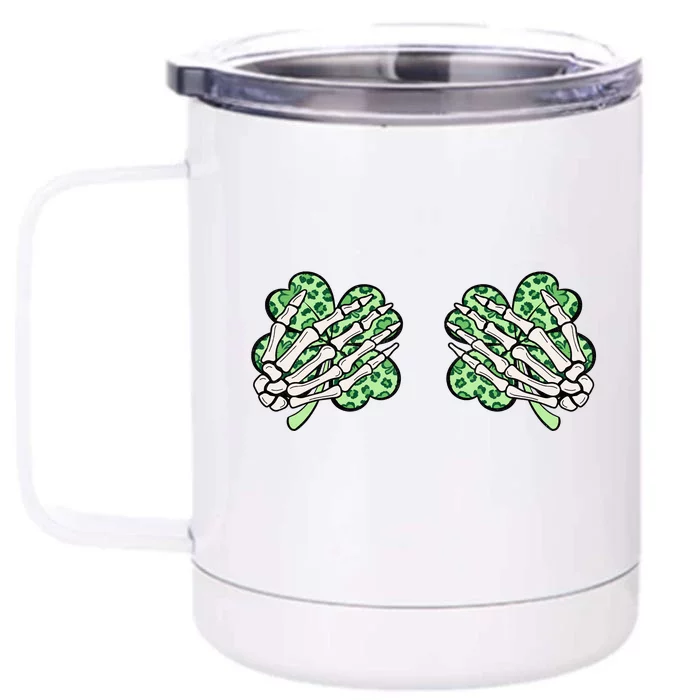 Skeleton Hands Lucky Shamrock Happy St Patricks Day Front & Back 12oz Stainless Steel Tumbler Cup