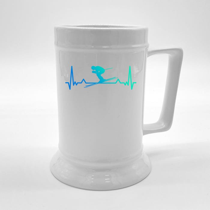 Skiing Heartbeat Line Funny Funny Gift Front & Back Beer Stein