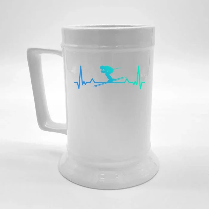 Skiing Heartbeat Line Funny Funny Gift Front & Back Beer Stein