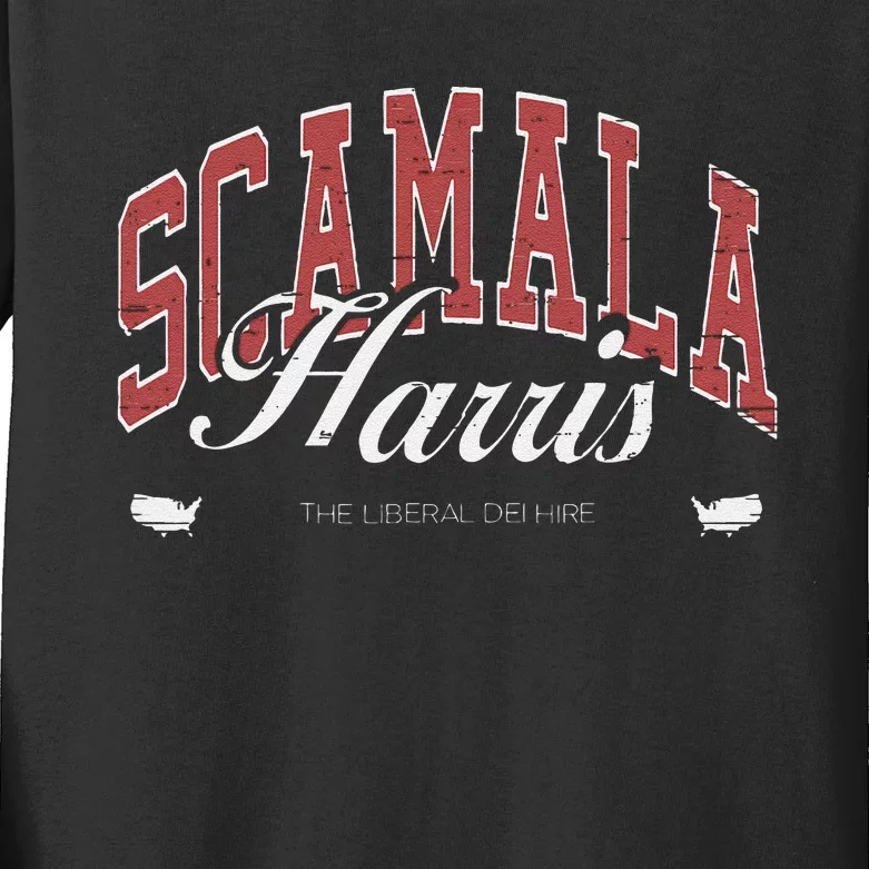 Scamala Harris Liberal Dei Hire Funny Antikamala Kids Long Sleeve Shirt